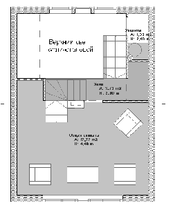 Мансардный дом для уик-энда. План первого уровня мансарды