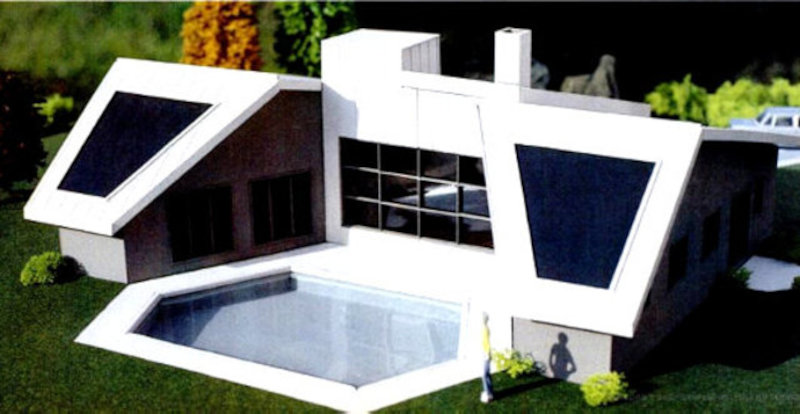 Компактный солнечный дом с бассейном, вид с юго-востока