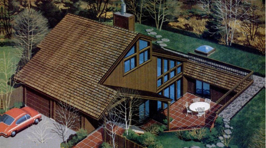 Заглублённый солнечный дом в трёх уровнях, внешний вид