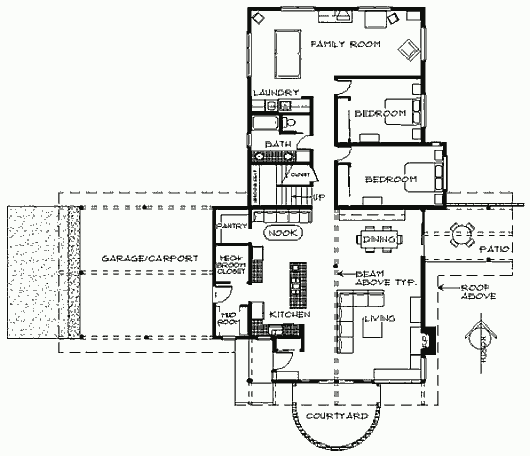 План главного уровня солнечного дома Country Craftsman House