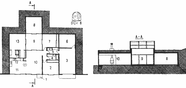 План и разрез заглублённого экологического солнечного дома Ecology House