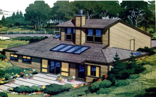 Заглублённый солнечный дом Гефарта, вид с юго-востока