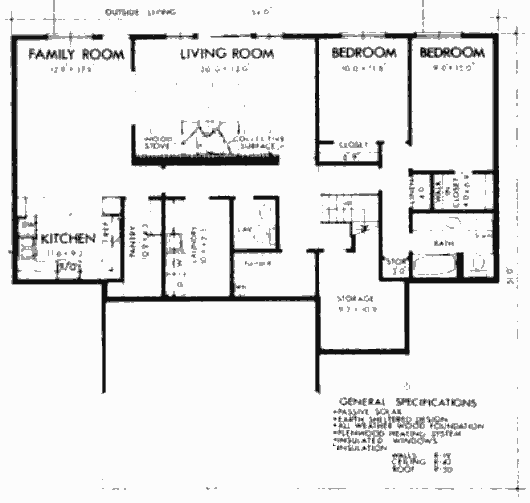 План первого этажа заглублённого солнечного дома Гефарта