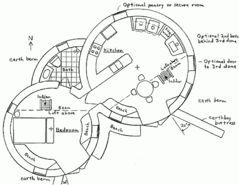 План землебитного купольного дома Enviro Earthbag Dome