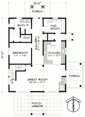 План нижнего уровня дома Rustic Mountail Cabin