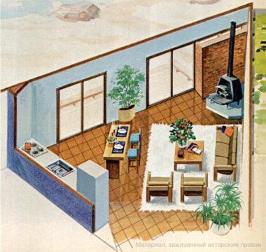 Фрагмент интерьера общей комнаты солнечного дома Пола