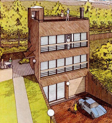 Солнечный дом в форме куба, внешний вид