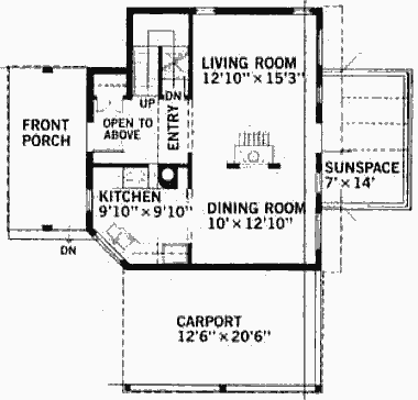 План первого этажа солнечного дома с пристроенной теплицей