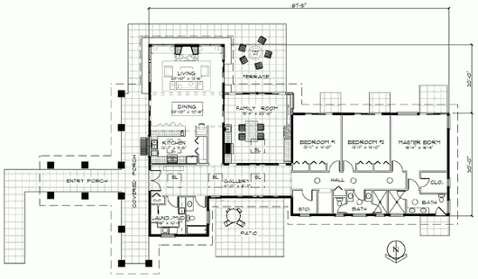План солнечного дома Western Ranch House