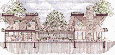 Солнечный дом со внутренним двором в разрезе