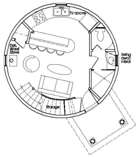 План первого этажа дома-цилиндра из стального зернового бункера