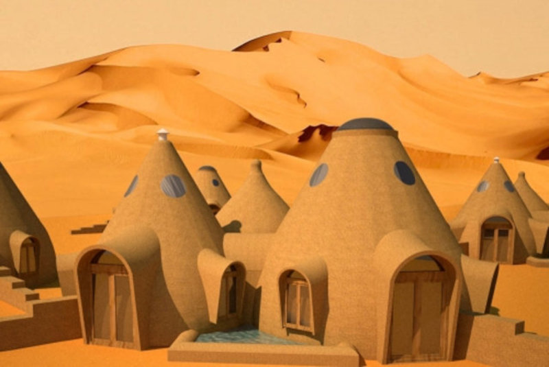 Внешний вид землебитного купольного дома Enviro Earthbag Dome