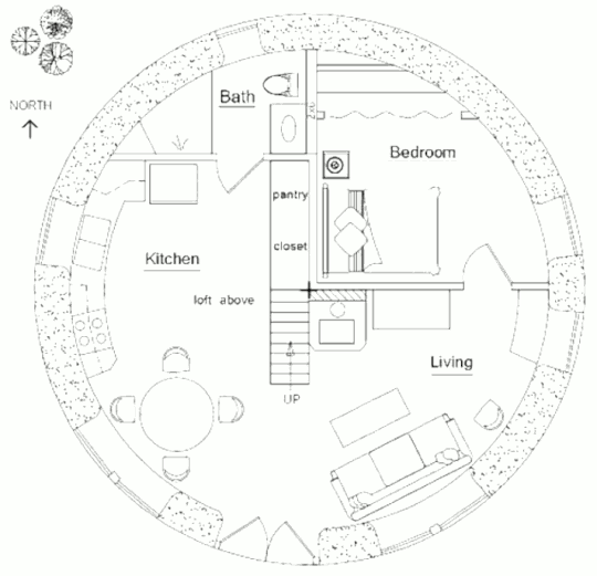 План землебитного дома Hobbit House