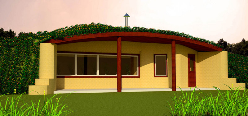 Внешний вид землебитного солнечного дома Spiral 2 Earthbag House