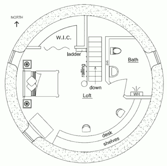 Землебитный дом Tower House, план второго этажа