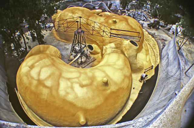 На пенопластовую оболочку органического дома Мексиканский кит нанесен гранкрит