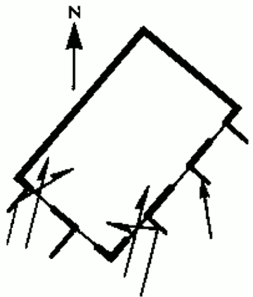 Дом прямого солнечного отопления с двумя солнцевоспринимающими фасадами