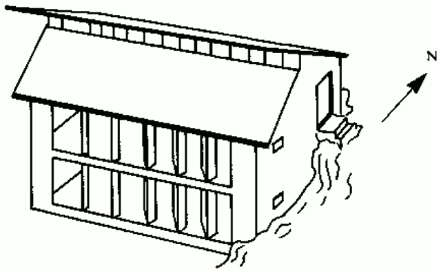Внешний вид дома с системой солнечного отопления Стена Тромба