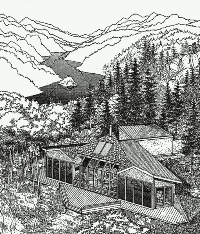 Внешний вид землебитного пассивного солнечного дома Soft House