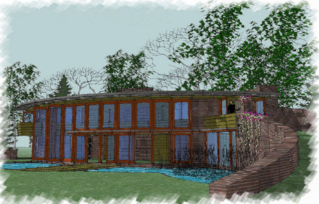 Пассивный солнечный дом в Хенли, вид с юго-востока