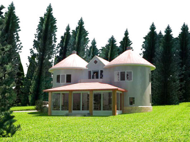 Экологический солнечный дом из зернового бункера Just Right House, внешний вид