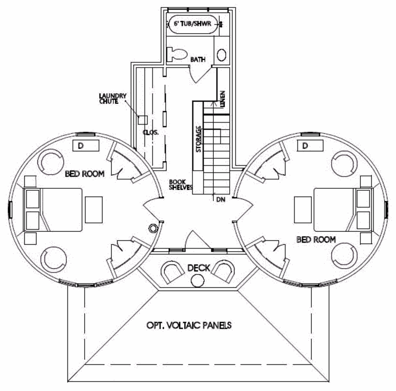 Экологический солнечный дом из зернового бункера Just Right House, план второго этажа