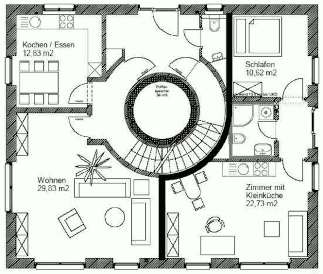 Суперсолнечный дом Якоба Ленера, план первого этажа