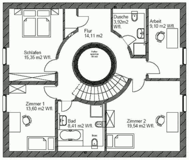 Суперсолнечный дом Якоба Ленера, план второго этажа