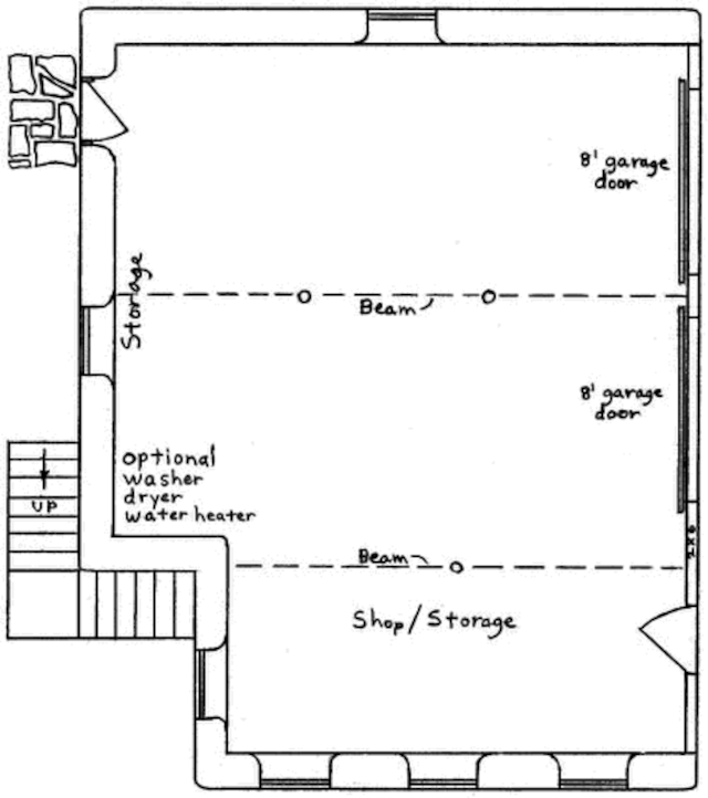 Землебитный дом со встроенным гаражом, план первого этажа
