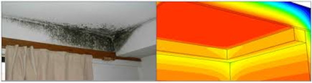 Тепловой мостик (мостик холода) на стыке наружных стен и потолка помещения