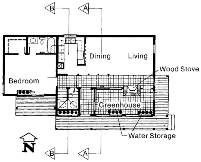 Пассивный солнечный дом в Каррборо, план первого этажа