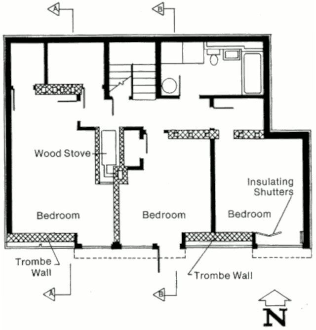 Пассивный солнечный дом в Уилтоне, план первого этажа
