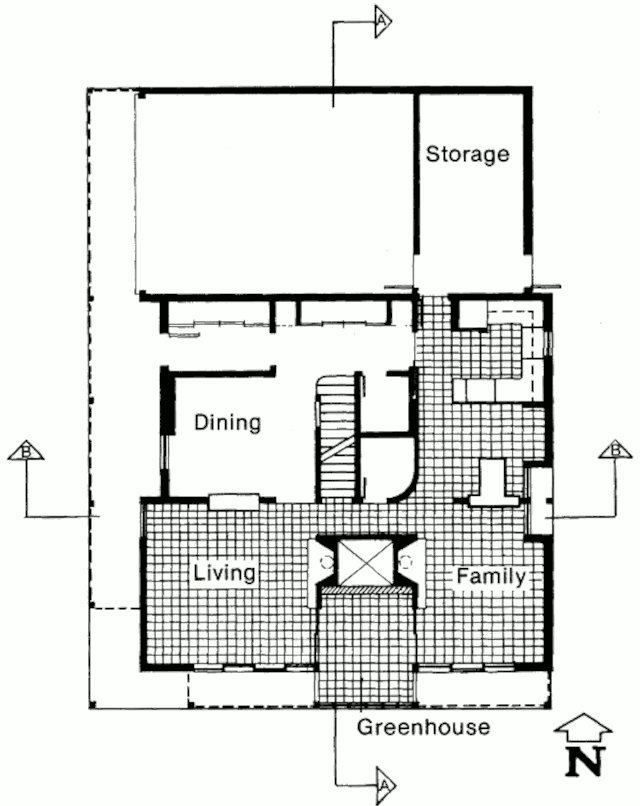 Гибридный солнечный дом в Фоксборо, план первого этажа
