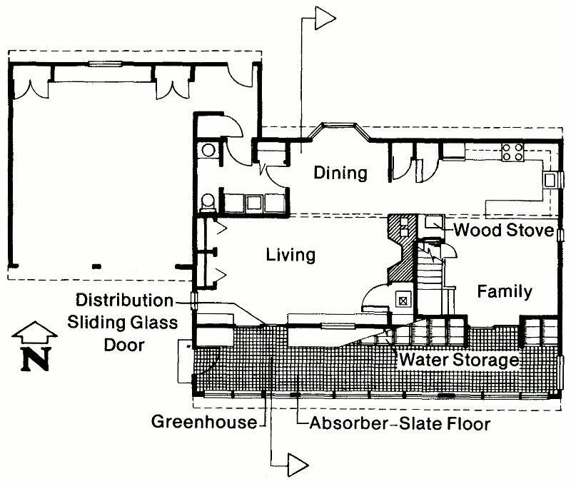 Пассивный солнечный дом в Хантингтоне, план первого этажа