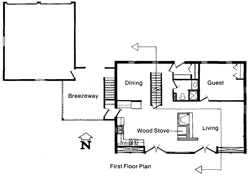 Пассивный солнечный дом в Винчестере в стиле Saltbox, план первого этажа