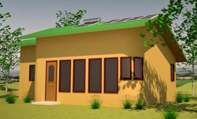 Землебитный солнечный дом Solar cabin, внешний вид