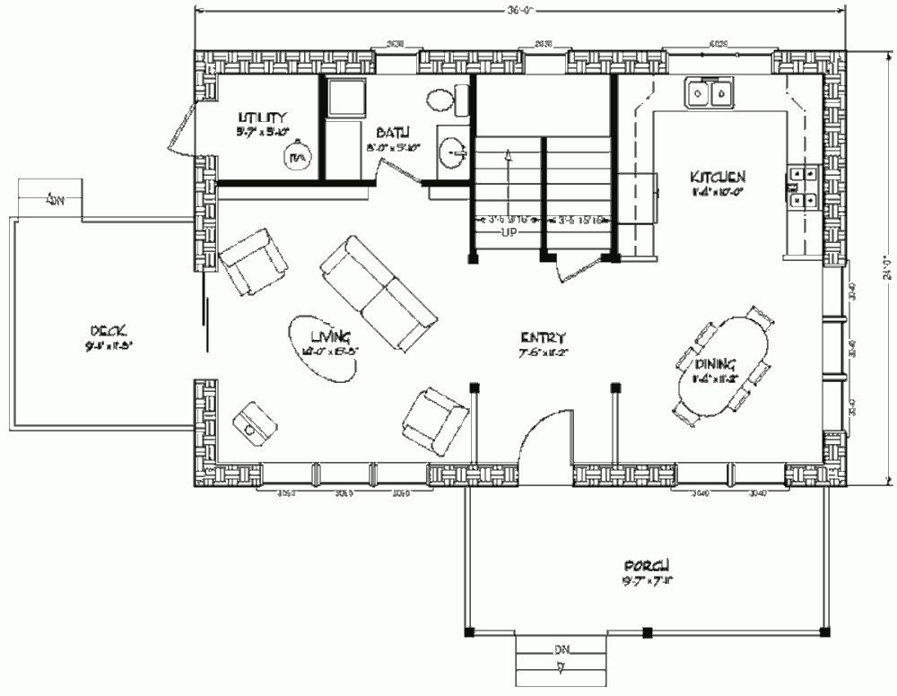Дом из соломенных блоков Strawbale Cottage 1400, план основного уровня дома