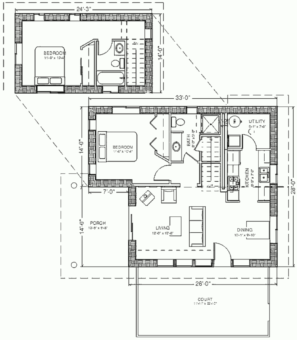 Солнечный дом из соломенных блоков Strawbale Retreat 1100, поэтажный план