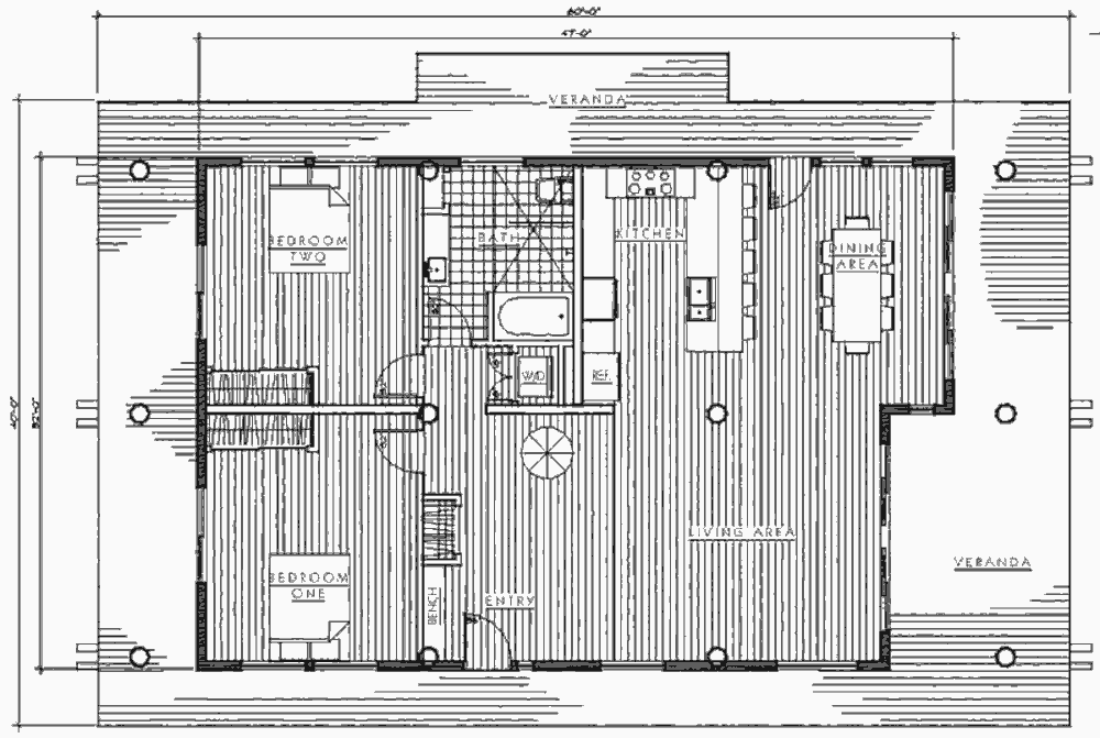 Двухэтажный каркасный дом Timber Frame Modern Three, план первого этажа