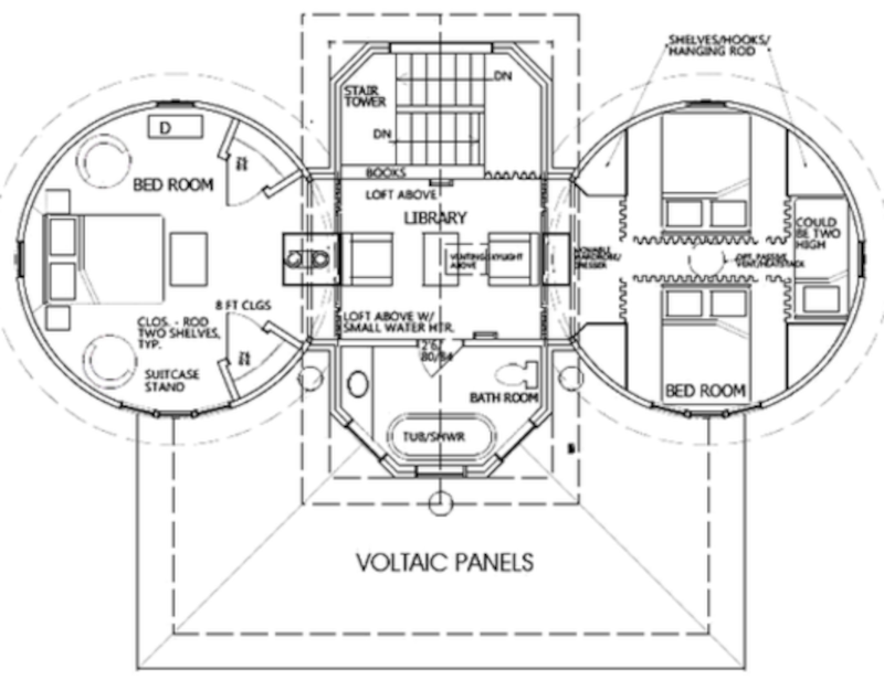 Фермерский экологический солнечный дом из зерновых бункеров, план второго этажа