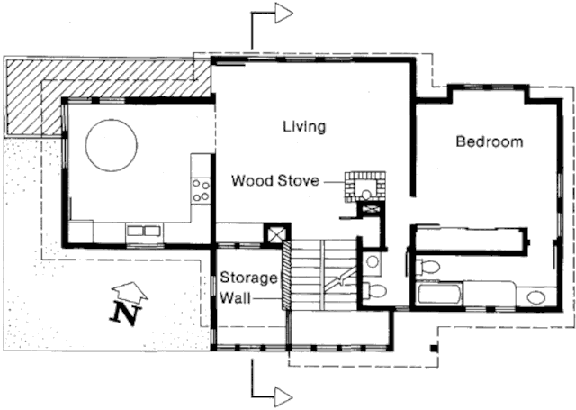Пассивный солнечный дом в Боулдере, план первого этажа