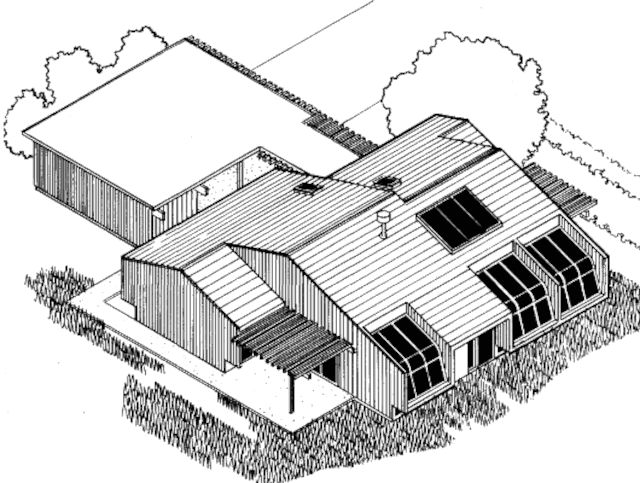 Пассивный солнечный дом в Дэйвисе, вид с юго-запада