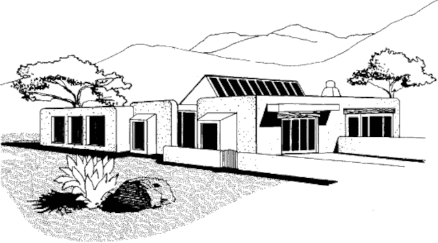 Гибридный солнечный дом в Санта-Фе, вид с юго-запада