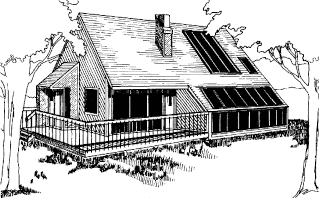 Пассивный солнечный дом в Уолдене, вид с юго-запада