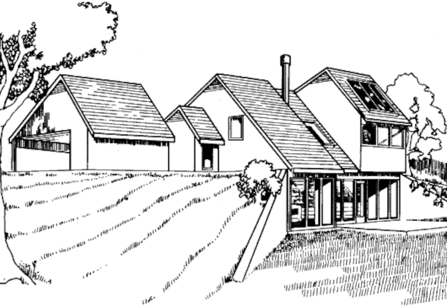 Пассивный солнечный дом в Уотсоне, вид с юго-запада