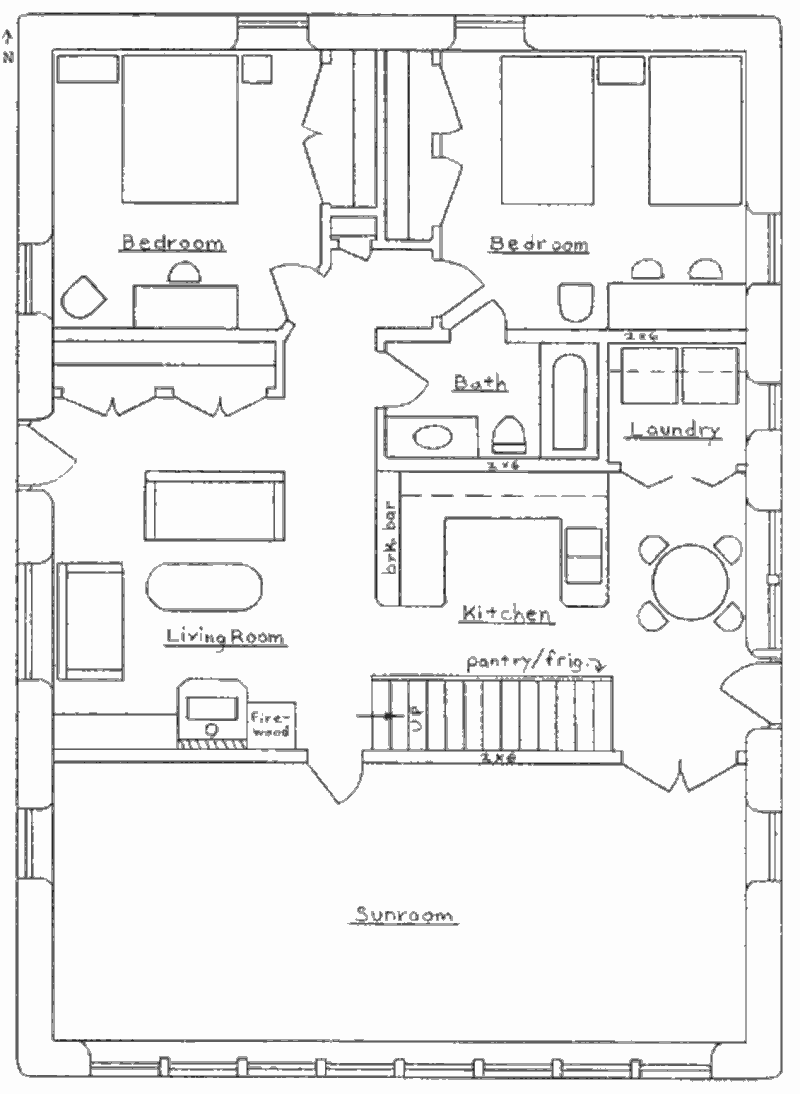 Солнечный растущий дом Barn-style House, план первого этажа