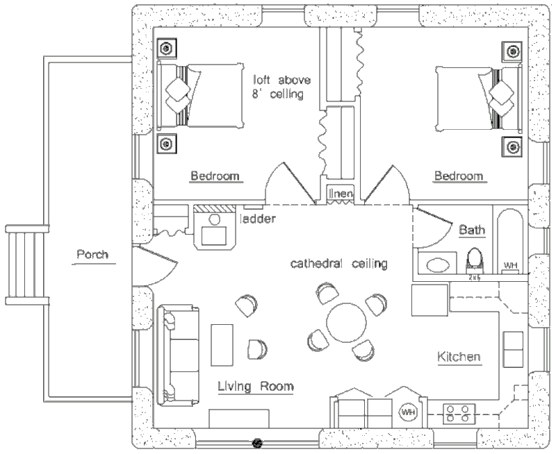 Землебитный солнечный дом дом Crow, план