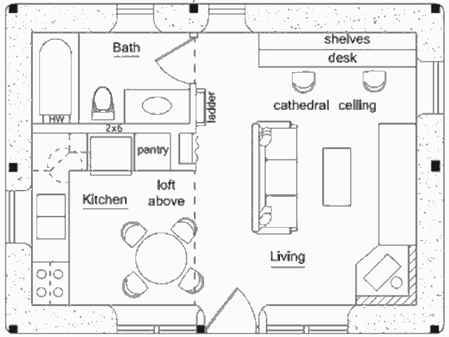 Землебитный дачный дом Green House, план