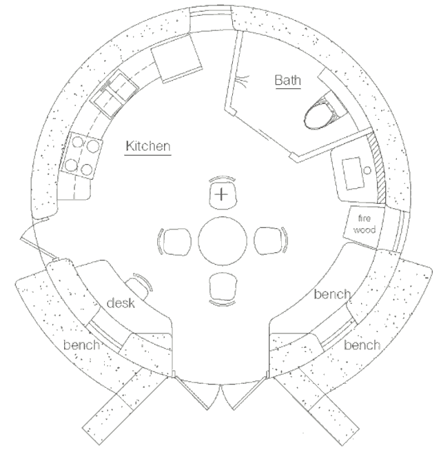 Землебитный купольный дом Hemispheric Dome, план
