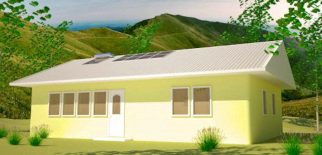 Землебитный солнечный дом в стиле ранчо, южный фасад